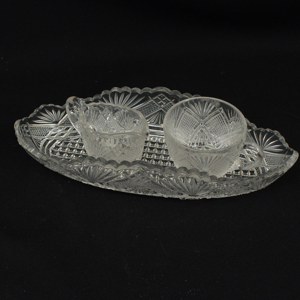 Antique Glass Sugar & Creamer Set in Tray