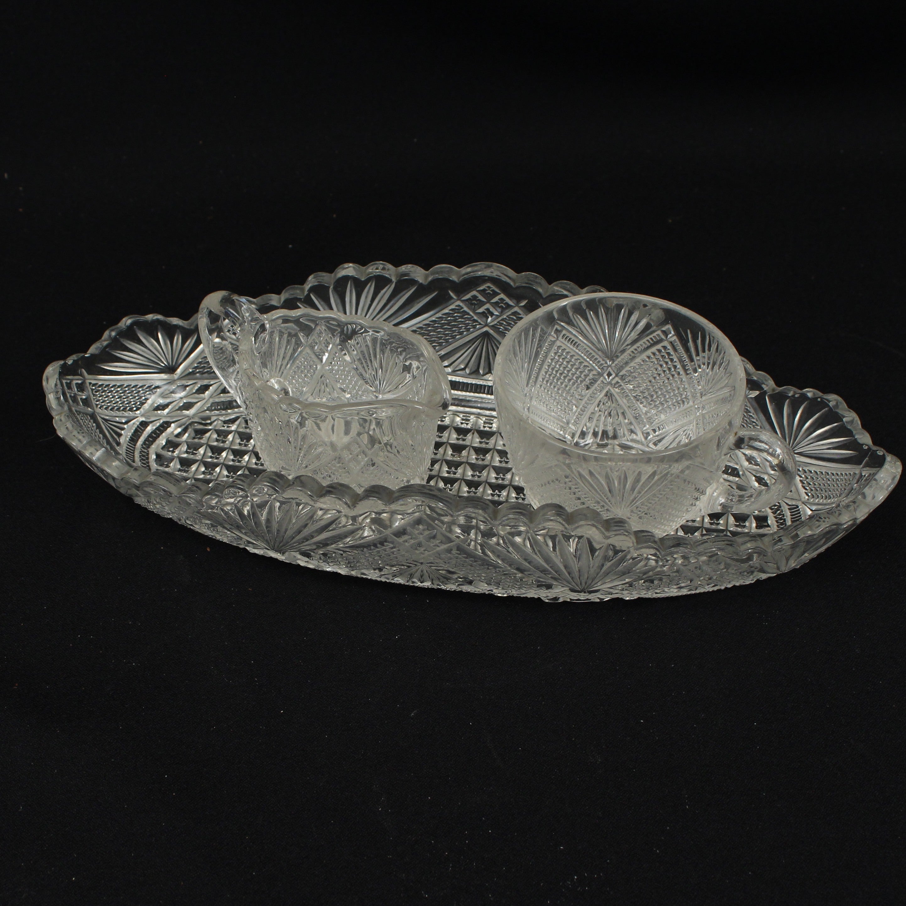 Antique Glass Sugar & Creamer Set in Tray