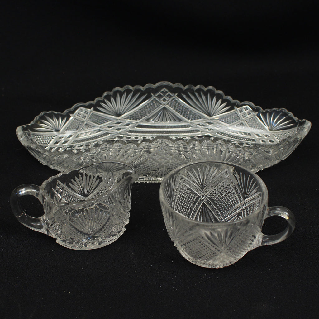 Antique Glass Sugar & Creamer Set in Tray
