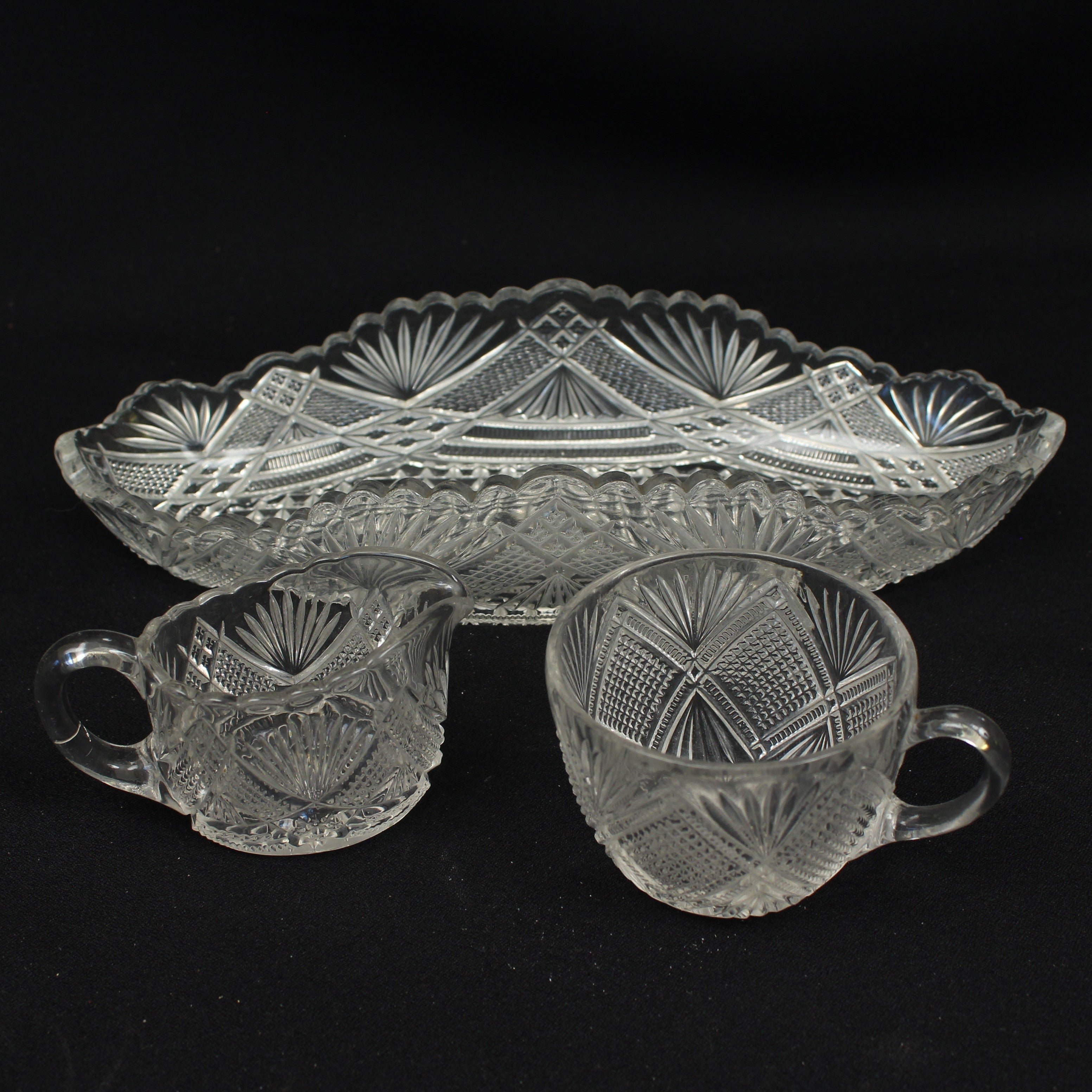 Antique Glass Sugar & Creamer Set in Tray