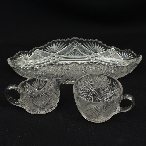 Antique Glass Sugar & Creamer Set in Tray