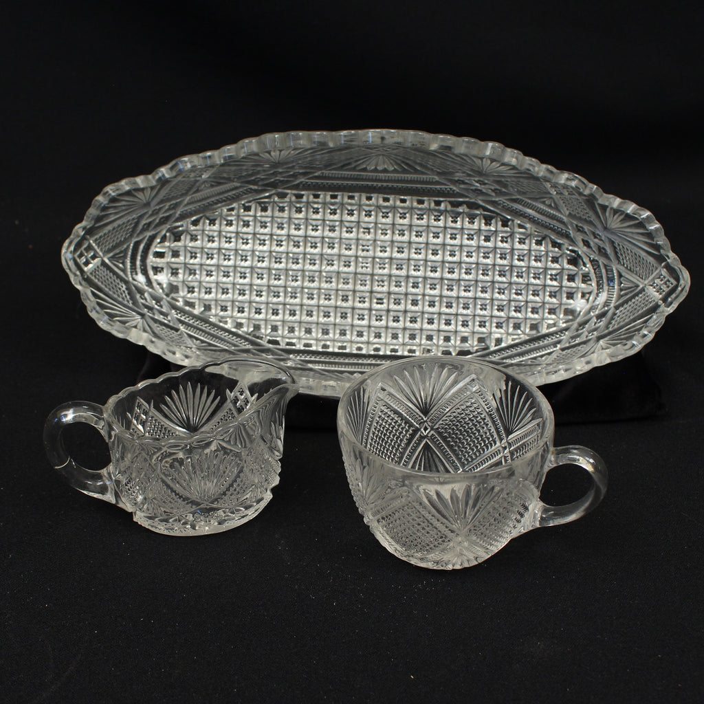 Antique Glass Sugar & Creamer Set in Tray