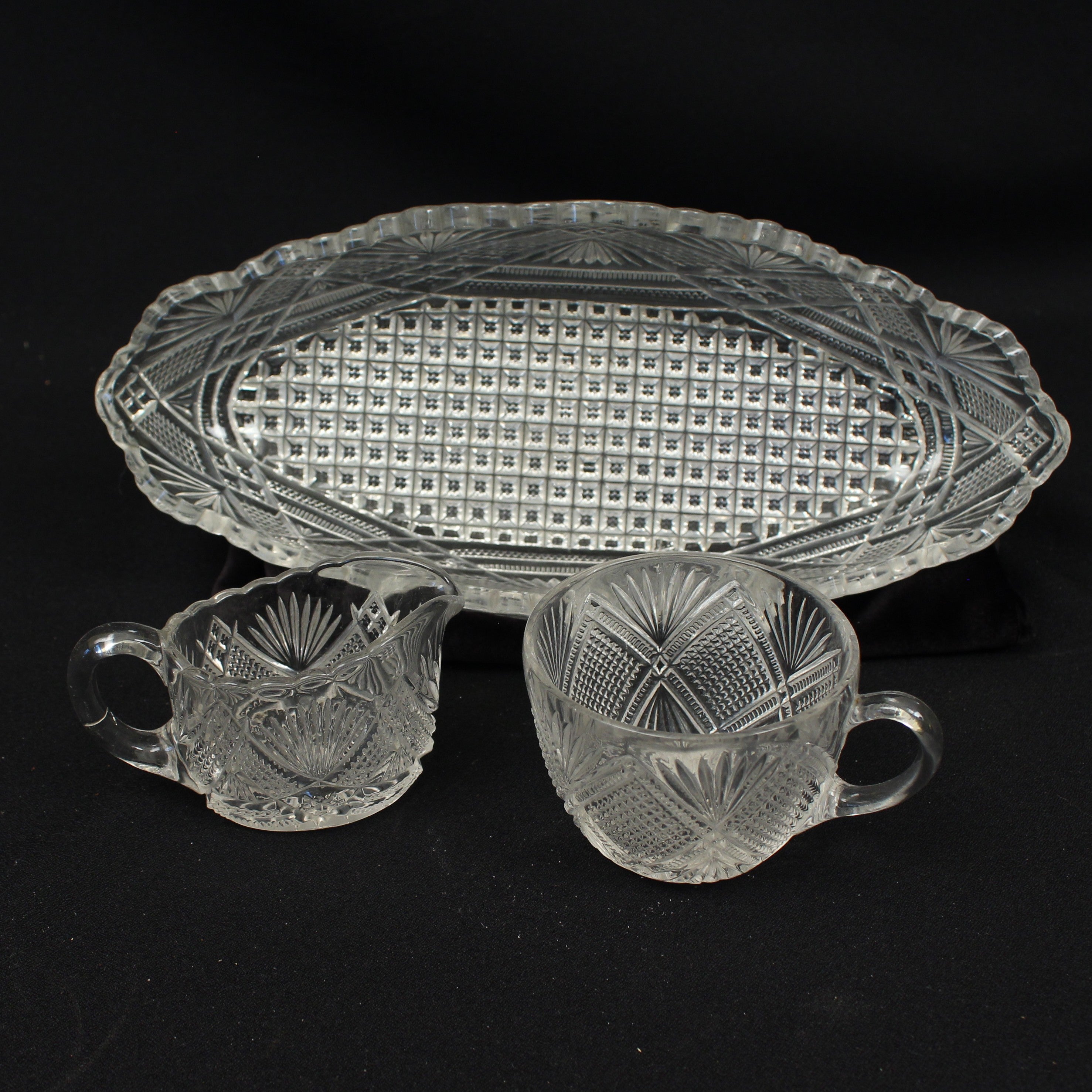 Antique Glass Sugar & Creamer Set in Tray