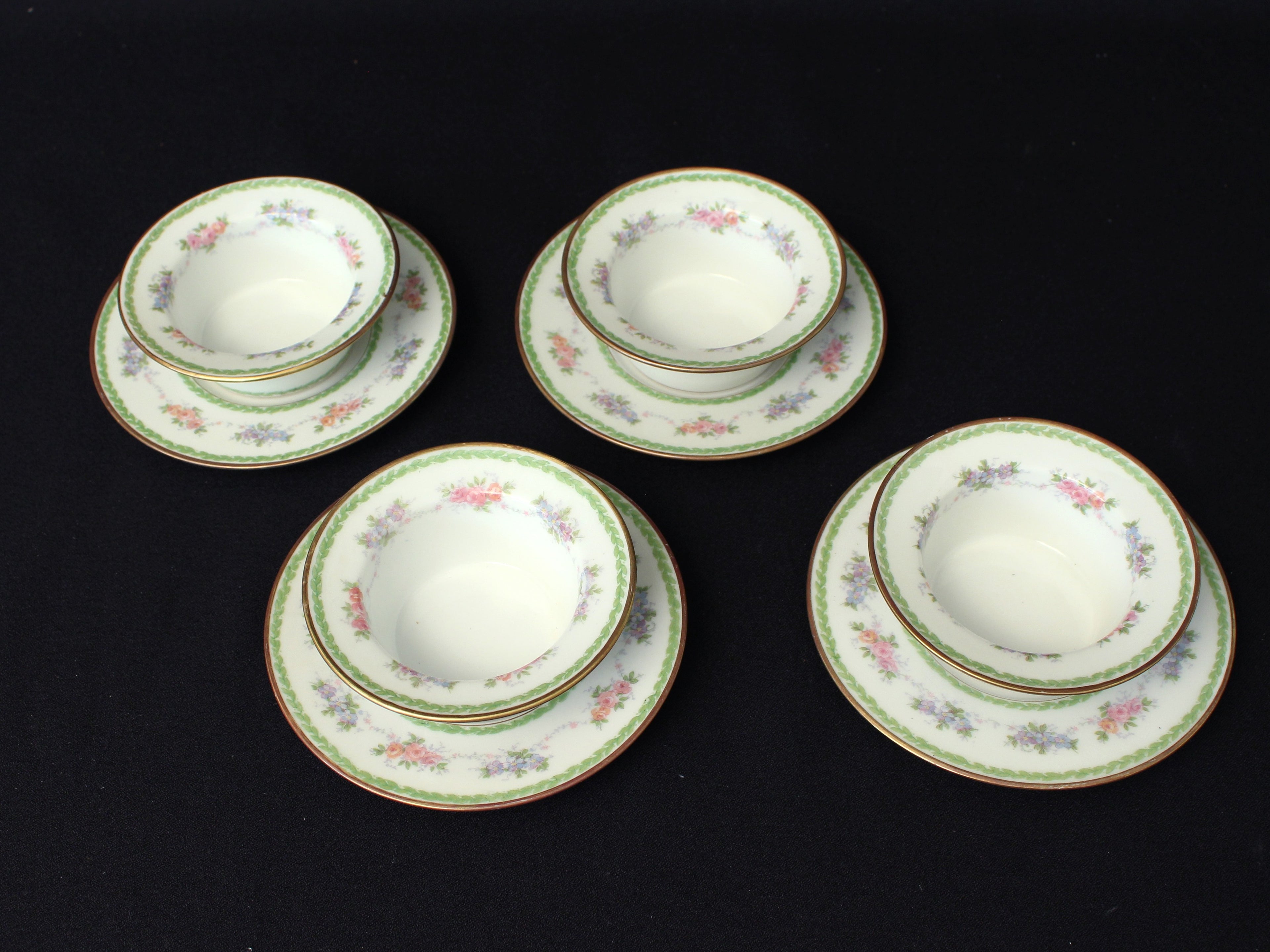 Custard Dishes with Saucers- Limoges by Pouyat- Set of Four