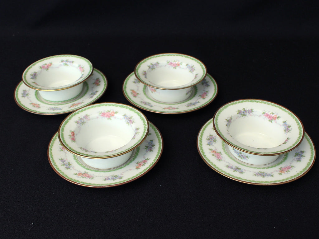 Custard Dishes with Saucers- Limoges by Pouyat- Set of Four