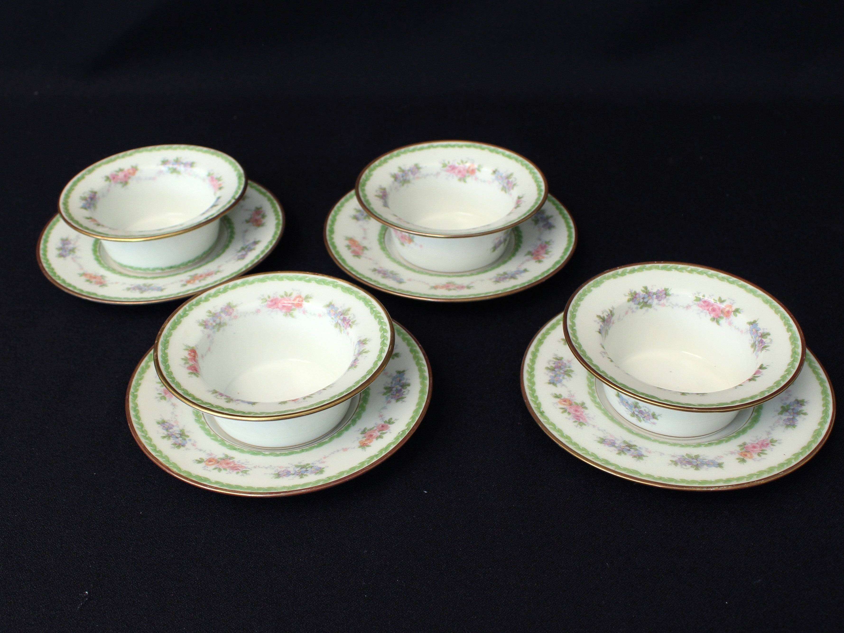 Custard Dishes with Saucers- Limoges by Pouyat- Set of Four