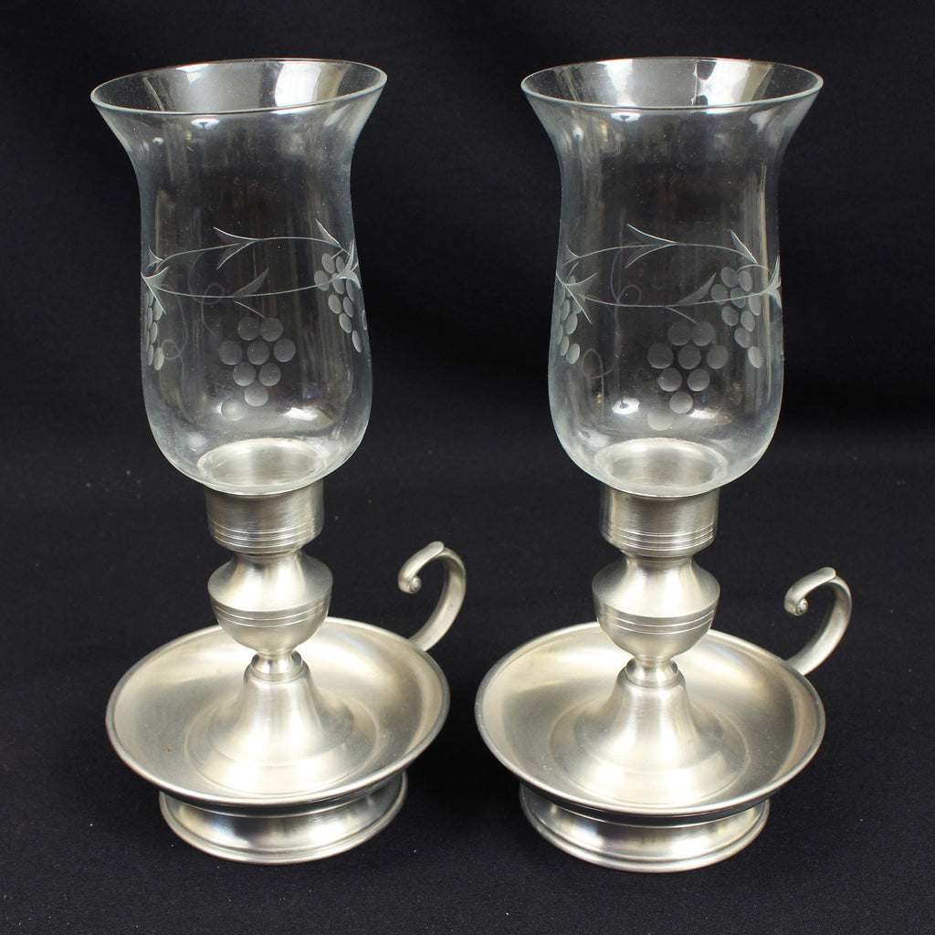 Vintage Colonial-Style Pewter Candleholders- Set of 2