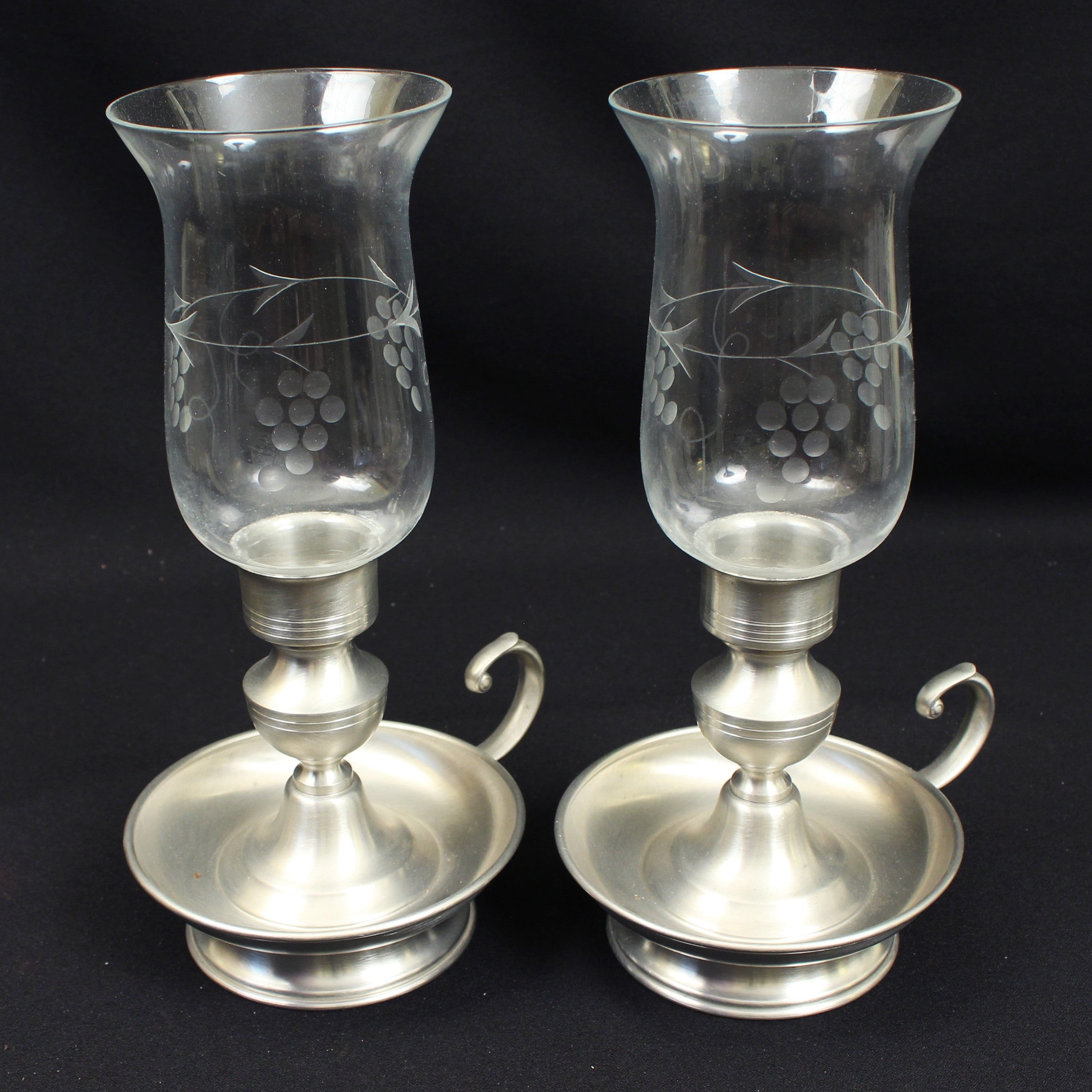 Vintage Colonial-Style Pewter Candleholders- Set of 2