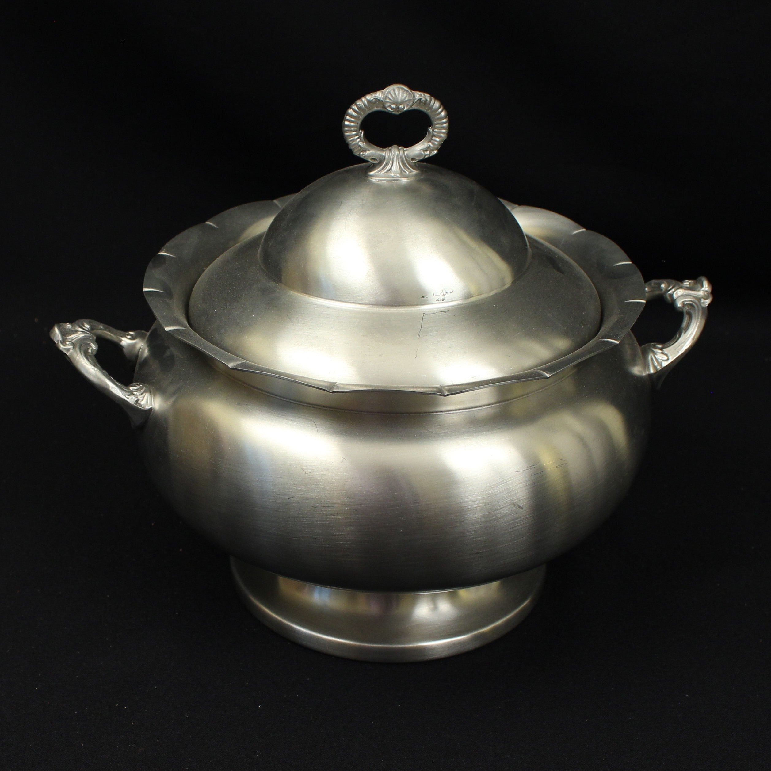 Vintage Ornate Pewter Soup Tureen